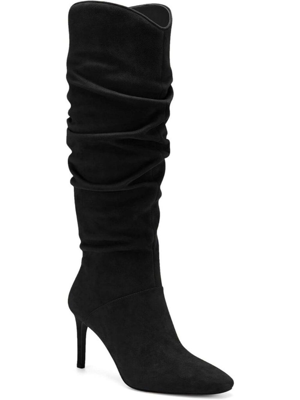 Women's Black Faux Suede Almond Toe Stiletto High Heel Slouchy Side Zipper Boots